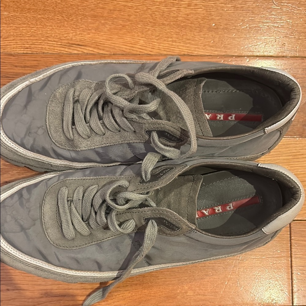 Prada Gray Low-Top Sneakers with Suede Finish